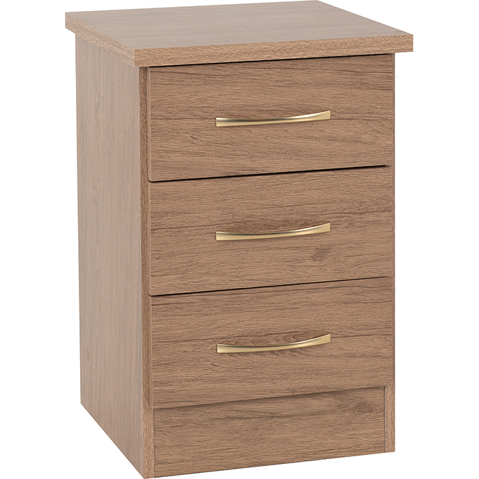 Nevada 3 Drawer Bedside Chest In Rustic Oak Effect
